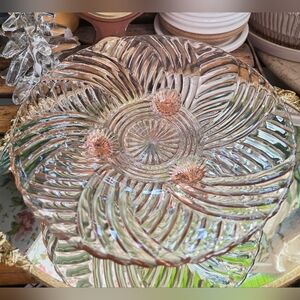 Anchor Hocking Pink Footed Depression Glass Bowl Shallow 10" Diameter 2.5" H